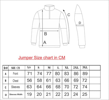 Zip up navy jumper.
